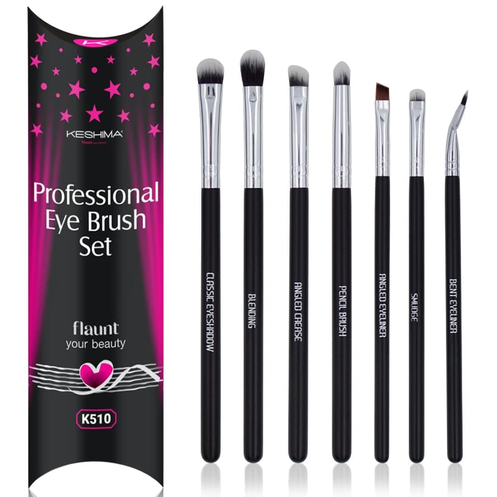 KESHIMA Professional Eye Makeup Brushes Set with Eyeshadow & Blending Brush, Smudge, Angled Crease, Pencil, Angled Eyeliner and Bent Eyeliner