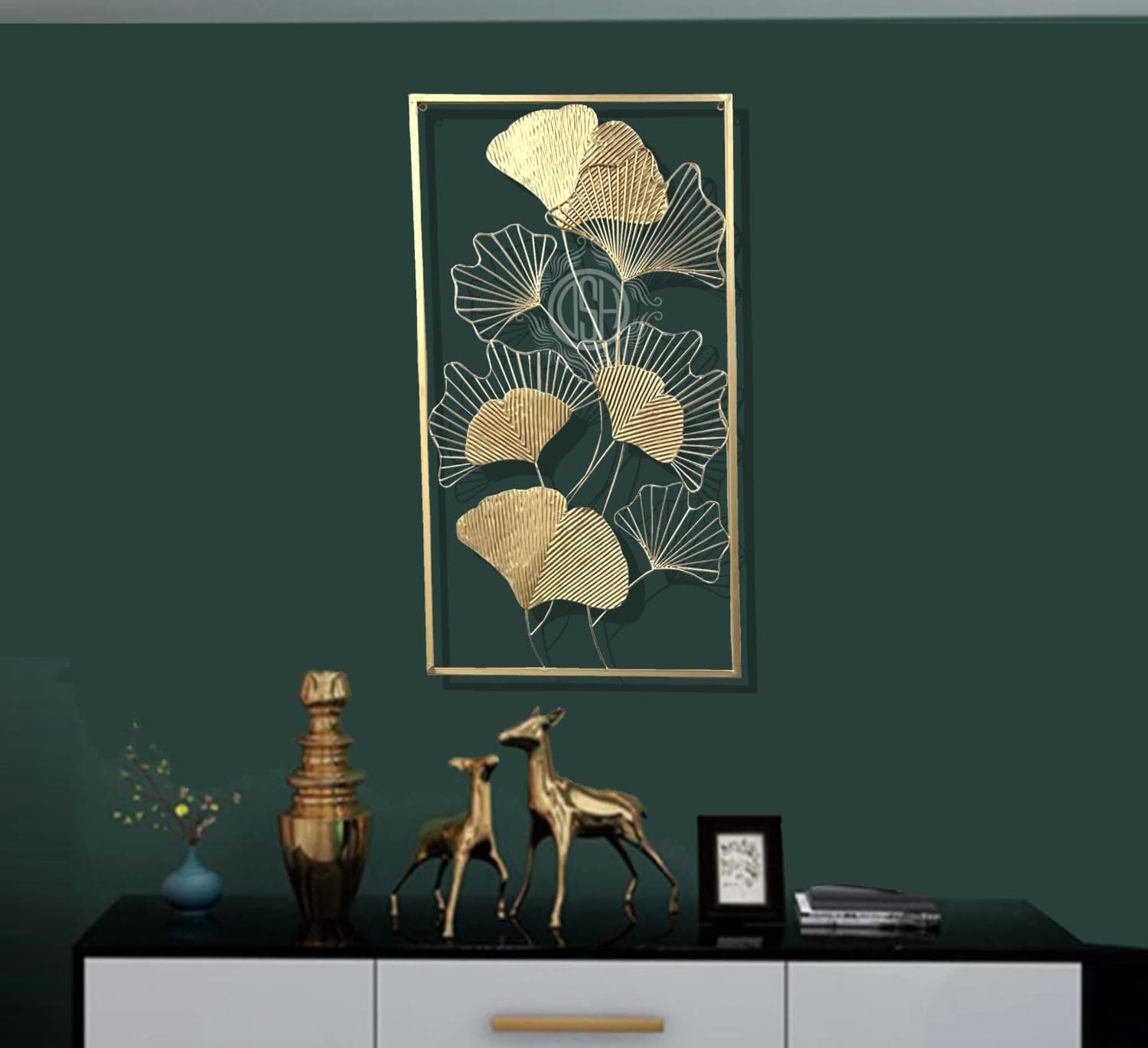 DSH CRAFTING YOUR CURIOSITY Gold Metal Wall Decor Leaf Wall Hanging Sculpture For Living Room Bedroom Office Restaurant. (iWART-36-OSLO)