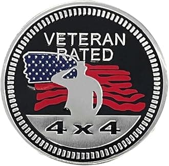 Veteran Badge Rated Car Emblem, 4 x 4 3D Metal Car Badge Decals Stickers Round Emblem Decals, Auto Exterior Emblems Badge Compatible with Vehicles Trucks SUV RV (Veteran Rated)