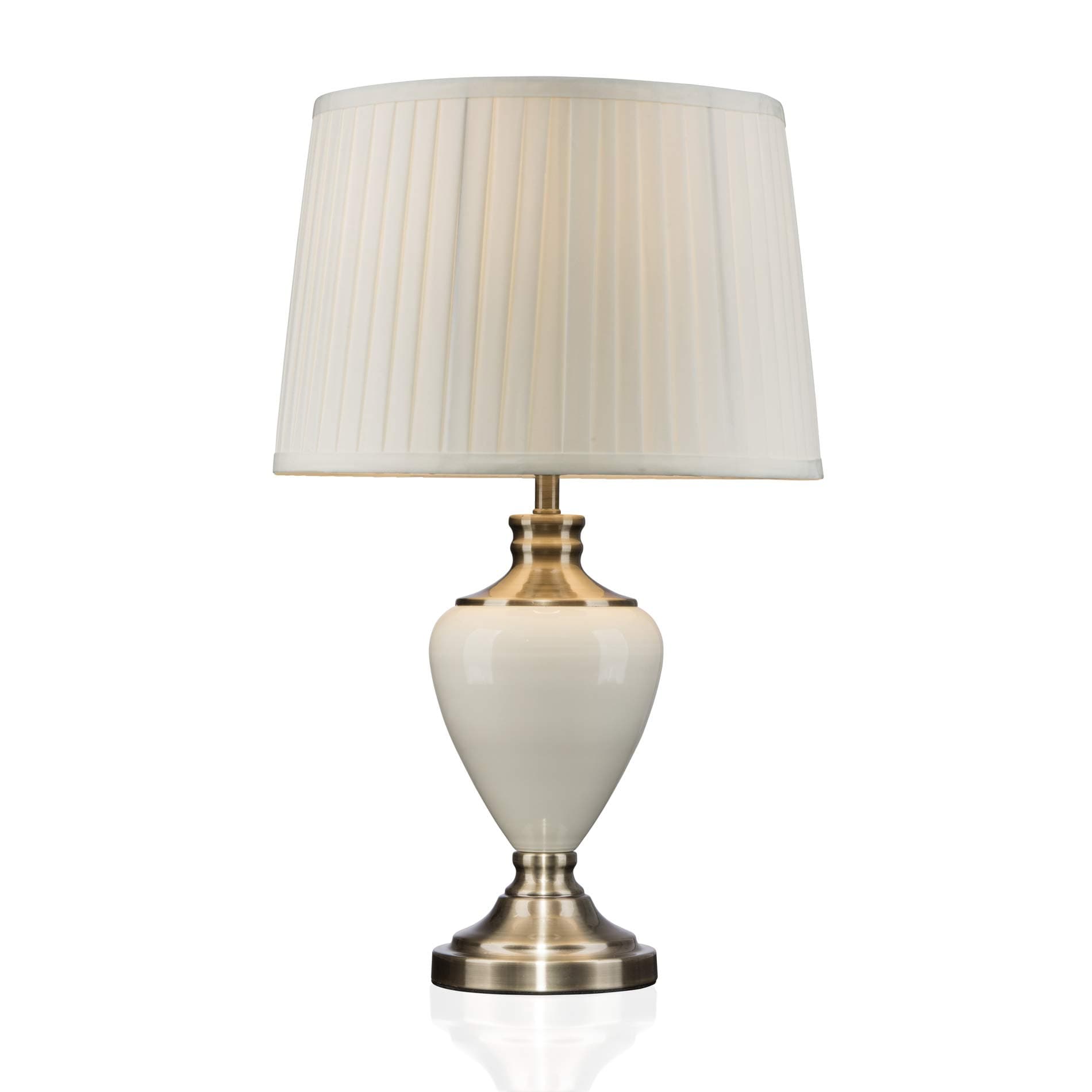 Hepburn Large Ceramic Table Lamp with Matching Pleated Shade - Cream & Brass