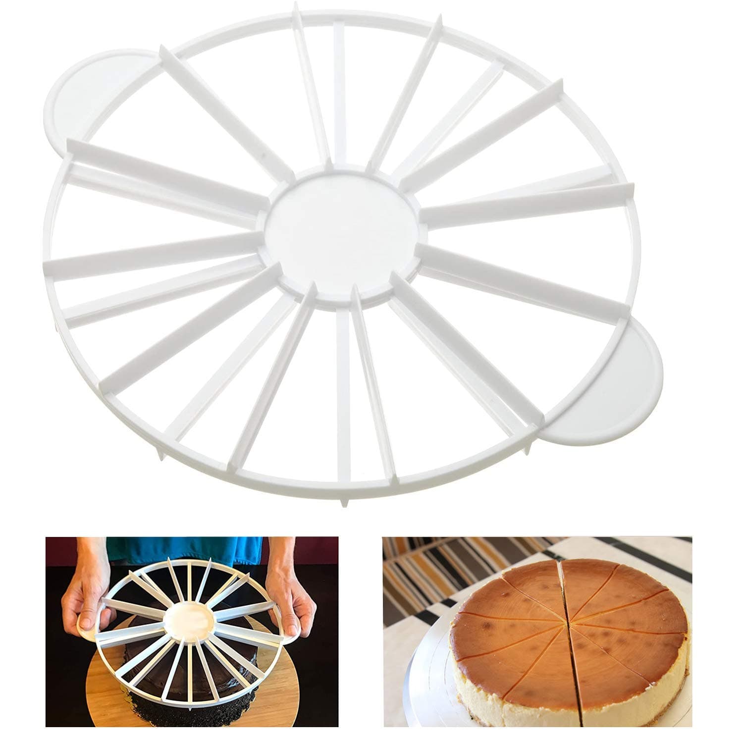 XIAOHONG Round Cake Slice & Pie Slicer Marker, Cake Divider, Cheesecake Cutter, Double Sided Cake Portion Marker, 10 or 12 Slices-Works for Cakes Up To 16-Inches Diameter