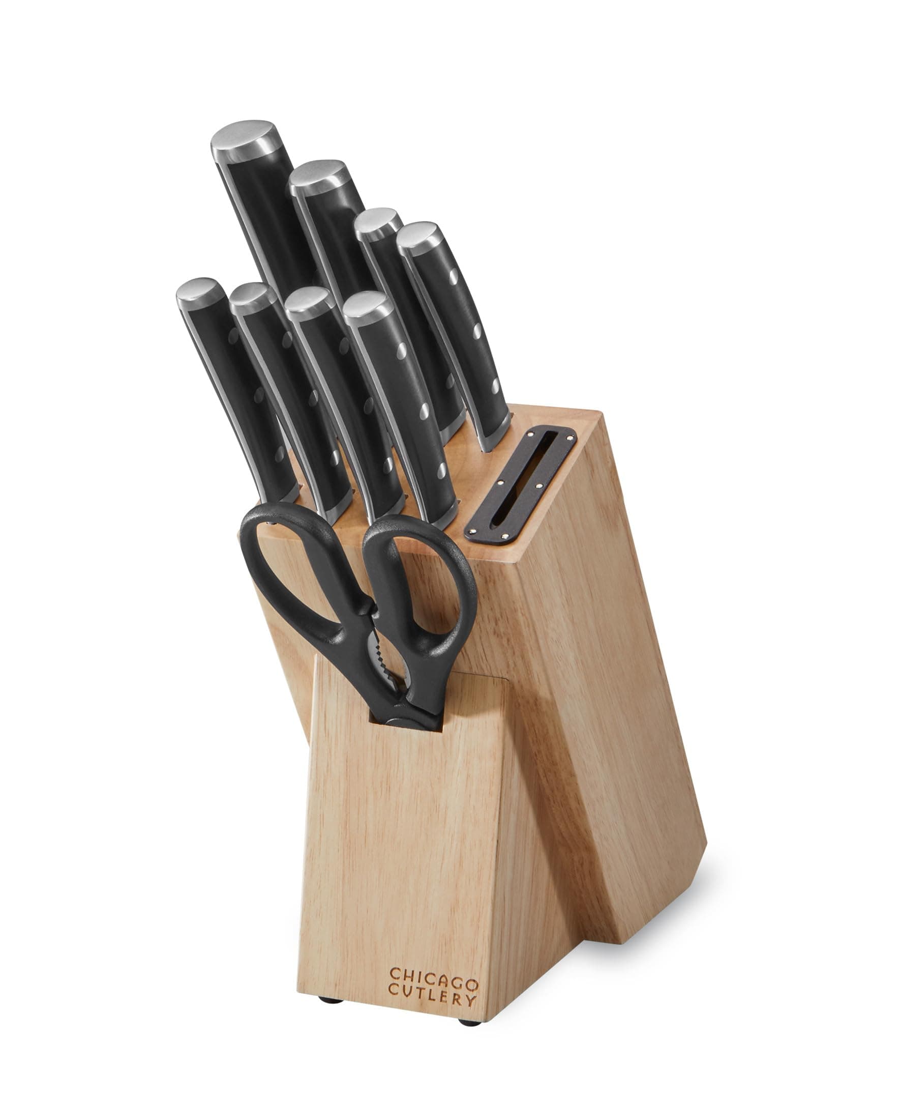 Damen (10-PC) Built-In Sharpener Kitchen Knife Block Set with Steak Knives, Ergonomic Handles and Sharp Stainless Steel Professional Chef Knife Set
