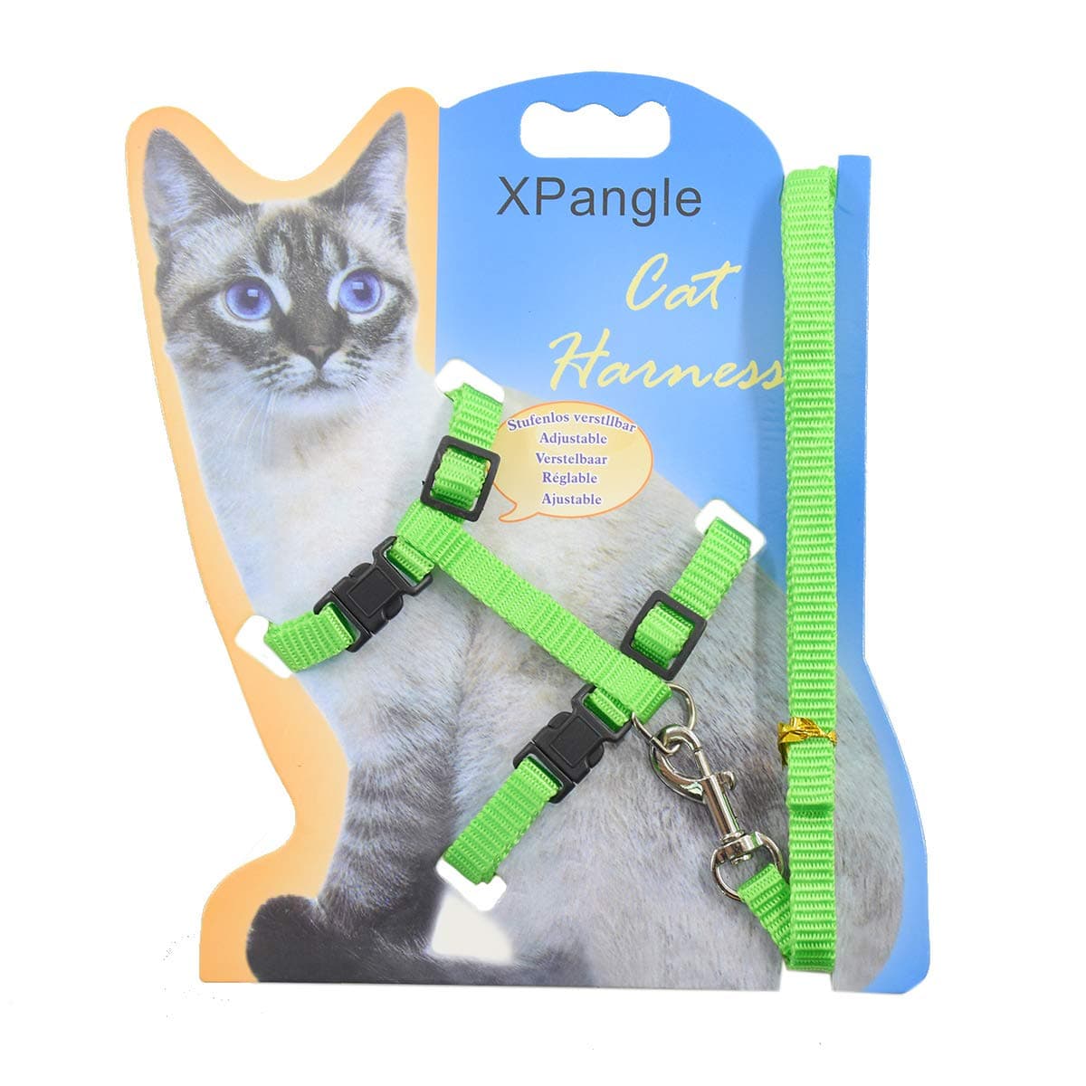 XPangle Cat Harness and Leash Adjustable Nylon Halter Harness Kitten Nylon Strap Belt Safety Rope Leads (Green)