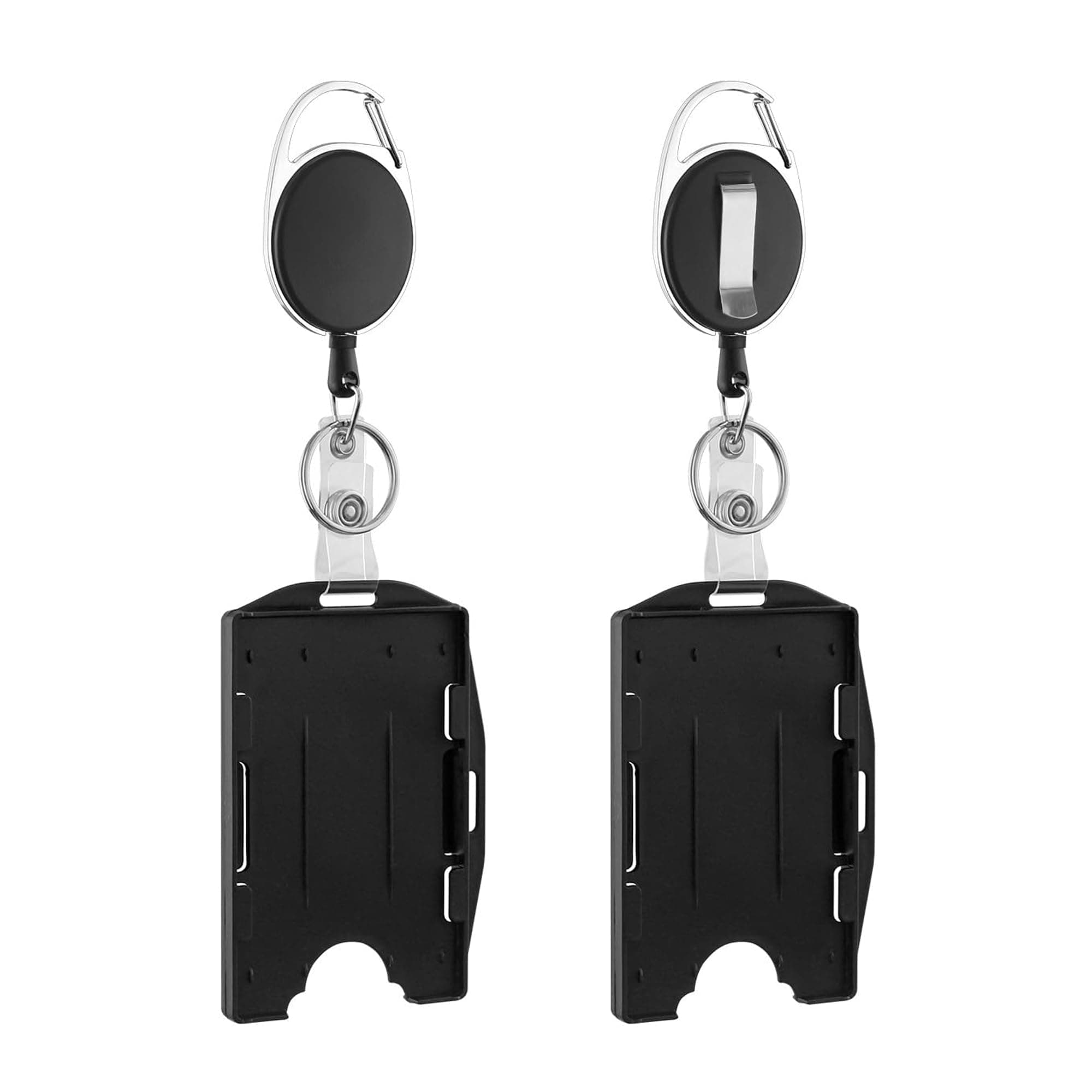 2 Pcs Retractable Badge Holders Double Sided ID Card Holder Retractable Lanyard Retractabel Badge Holder Reel with Carabiner Clip Keyring Cord Holder | Car Key Holder | Security Badge Holders