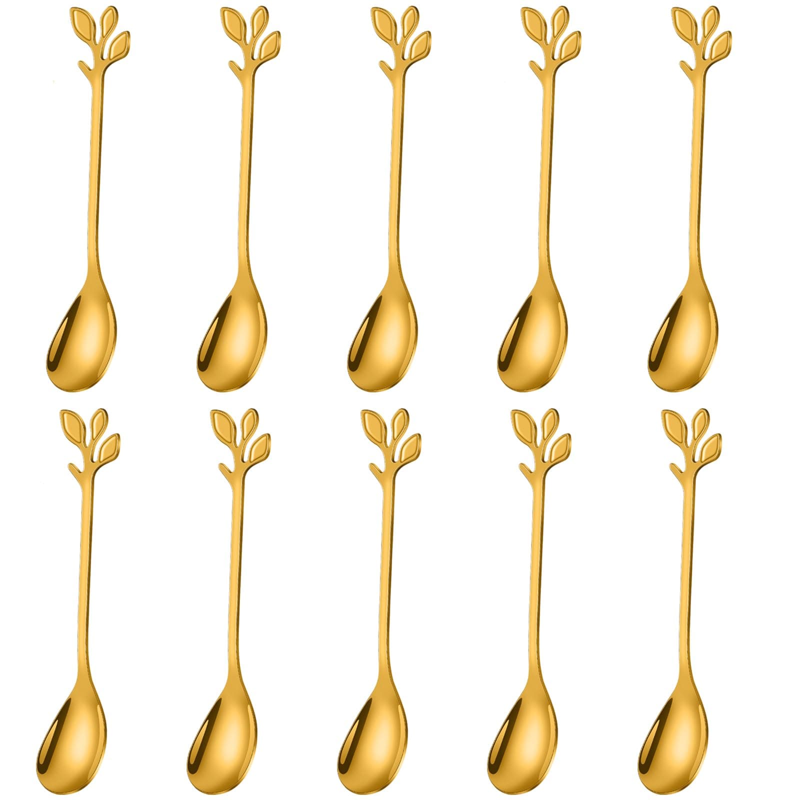 10-Pcs Mini Gold Leaf Coffee Spoons - 4.7-Inch