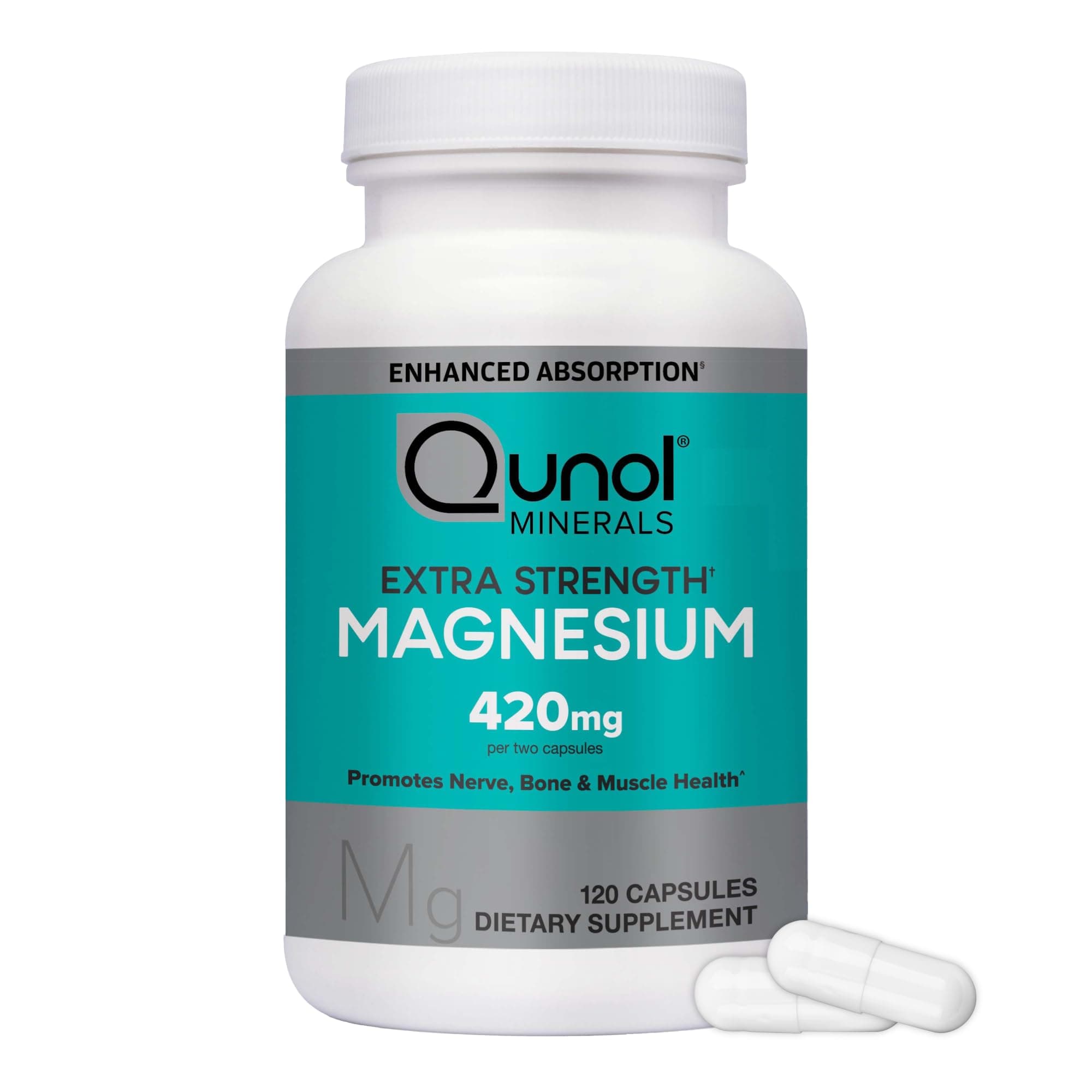 Qunol Magnesium Capsules 420mg, High Absorption Magnesium Supplement, Extra Strength, Bone and Muscle Health Supplement, 120 Count