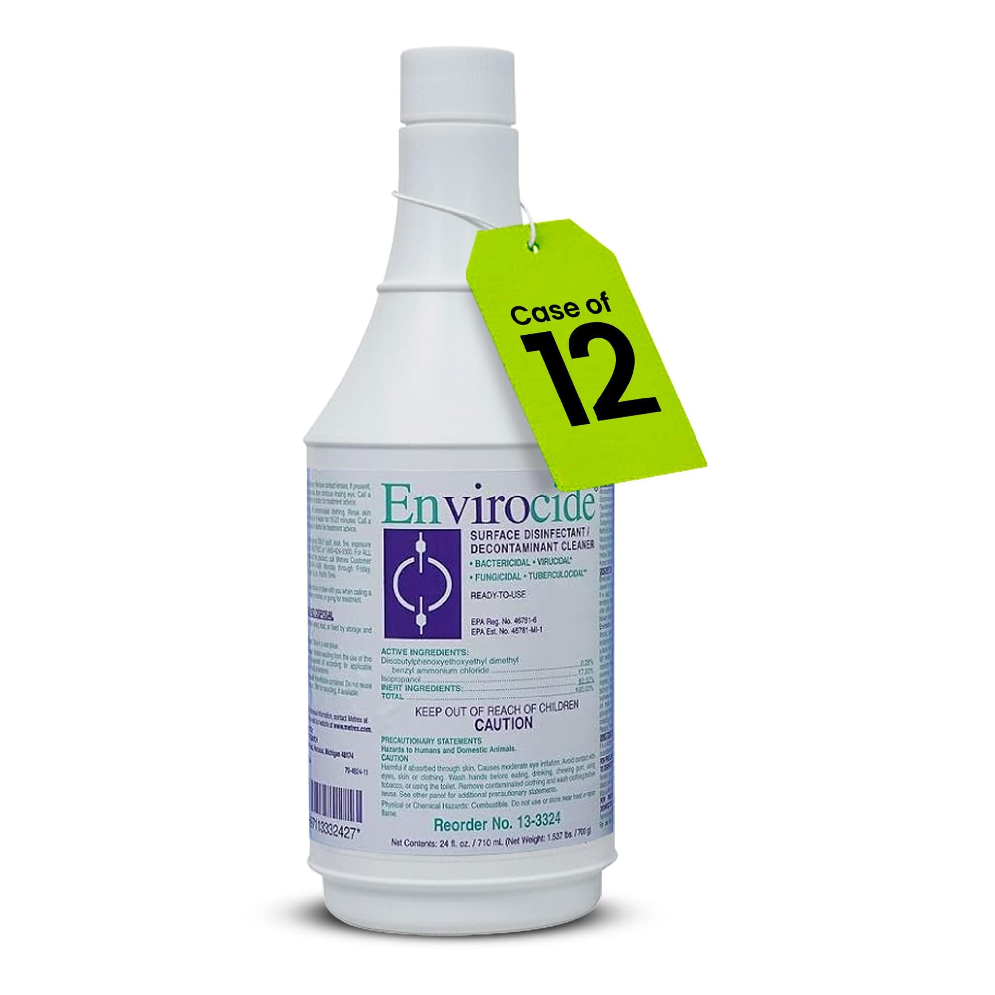 Envirocide Ready-to-Use Surface Disinfectant Cleaner & Decontaminant – Broad-Spectrum Formula, for Healthcare, Institutional & Facility Surfaces – 24 oz Bottle (Case of 12)