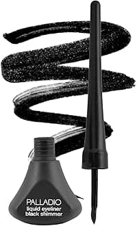 Palladio Liquid Eyeliner, Highly Pigmented and Waterproof Eyeliner, For Intense Eye Definition, Smear-proof Eyeliner Liquid, Includes Easy Grip Wand and Felt Tip Eyeliner Applicator, Black Shimmer