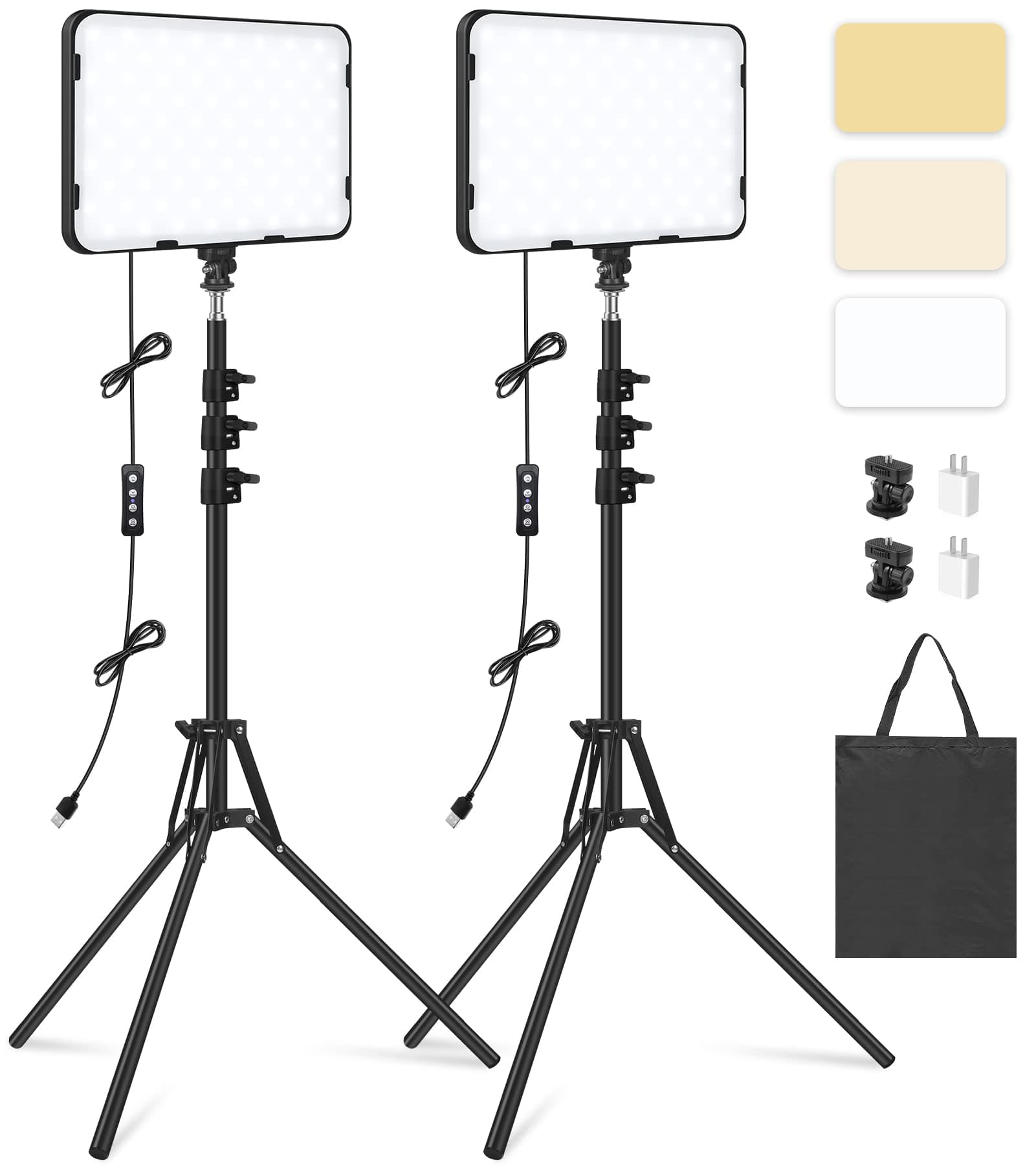 2 Pack LED Video Light with 63'' Tripod Stand, Obeamiu 2500-8500K Dimmable Photography Studio Lighting for Video Film Recording/Collection Portrait/Live Game Streaming/YouTube Podcast