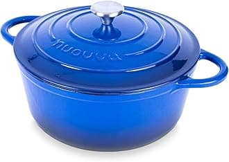 – Enamelled Cast Iron Dutch Oven Pot with Lid – 6.4 Quart Casserole Dish – Ceramic Dutch Oven for Bread Baking, Roasting, Braising & Stews – Oven Safe up to 500°F – 28cm Dark Blue