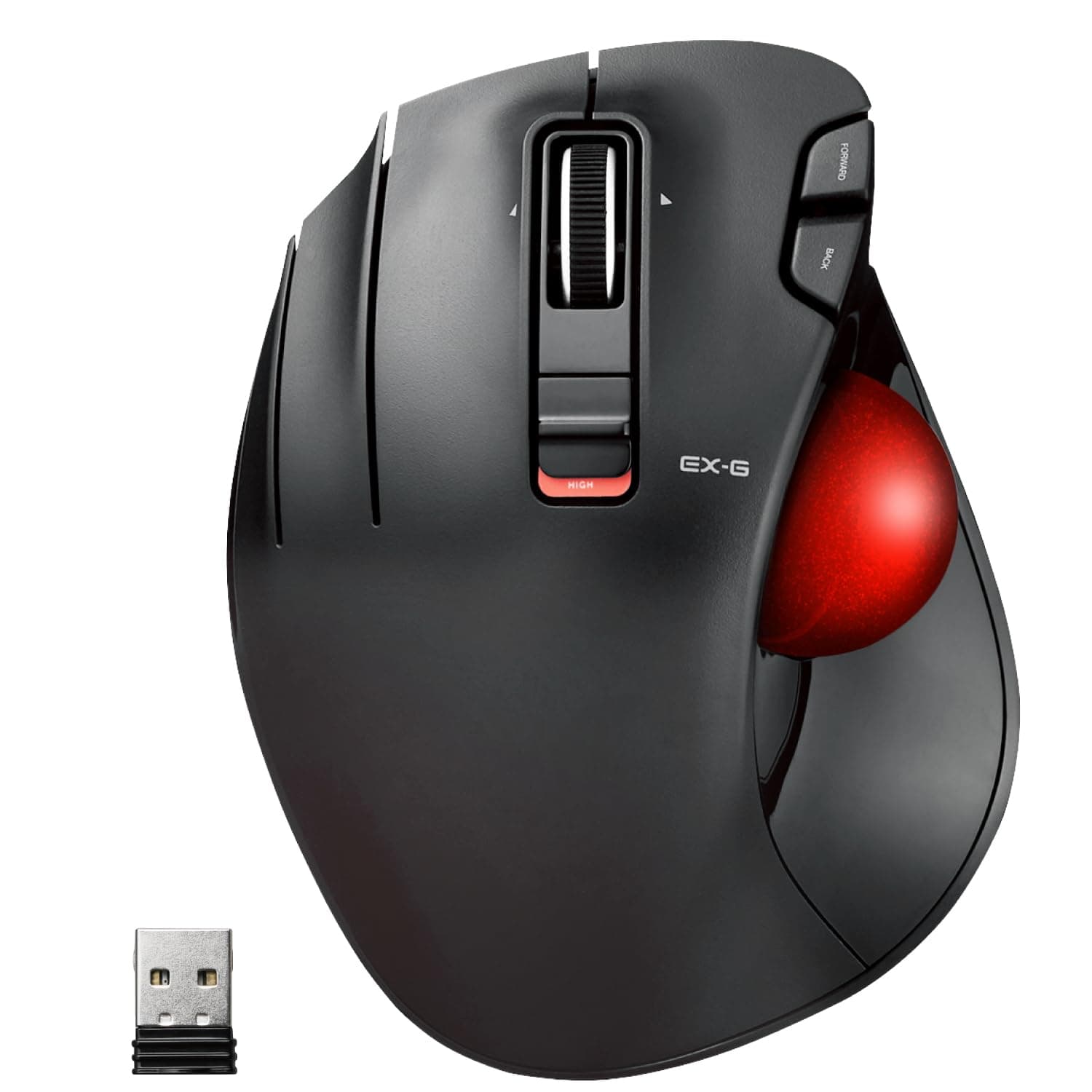 EX-G Left-Handed Trackball Mouse, 2.4GHz Wireless, Thumb Control, 6-Button Function, Ergonomic Design, Optical Gaming Sensor, Smooth Red Ball, Windows11, macOS (M-XT4DRBK-G)