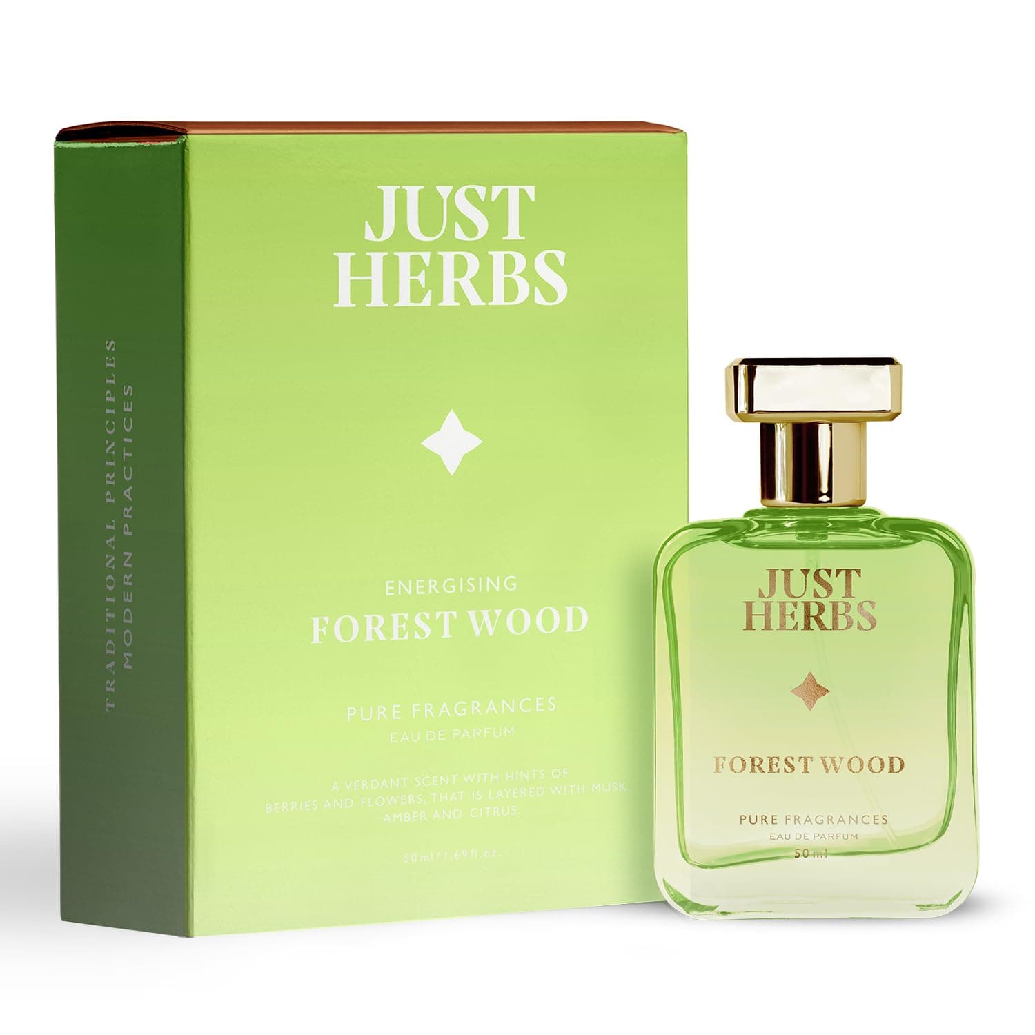 Just Herbs Energising Forest Wood Eau Da Parfum for Men and Women 50 ml | Long Lasting Body Spray Unisex Perfume
