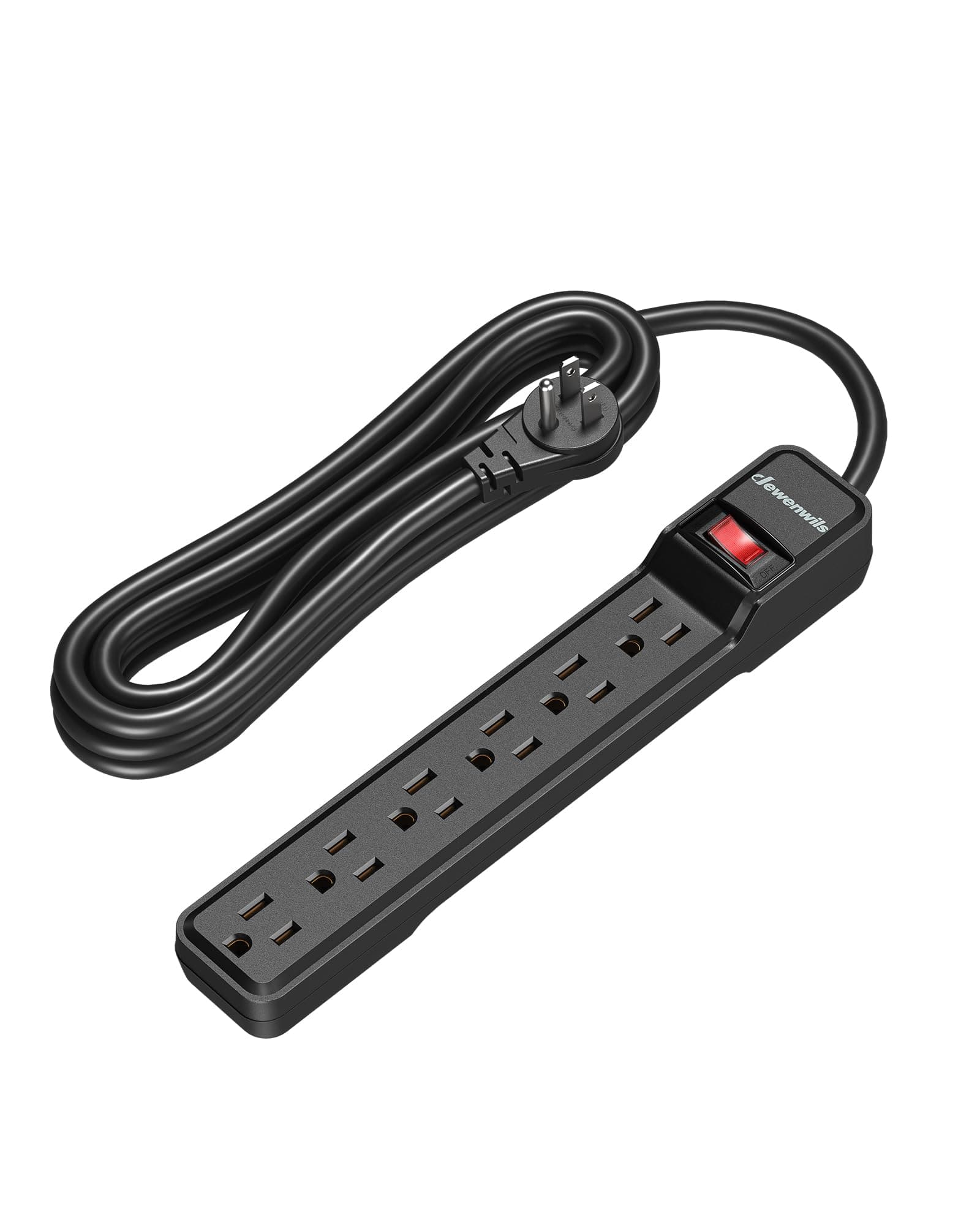DEWENWILS 6-Outlet Power Strip Surge Protector, 15FT Long Extension Cord, Low Profile Flat Plug, 15 Amp Circuit Breaker, 500 Joules, Wall Mount, Black, UL Listed