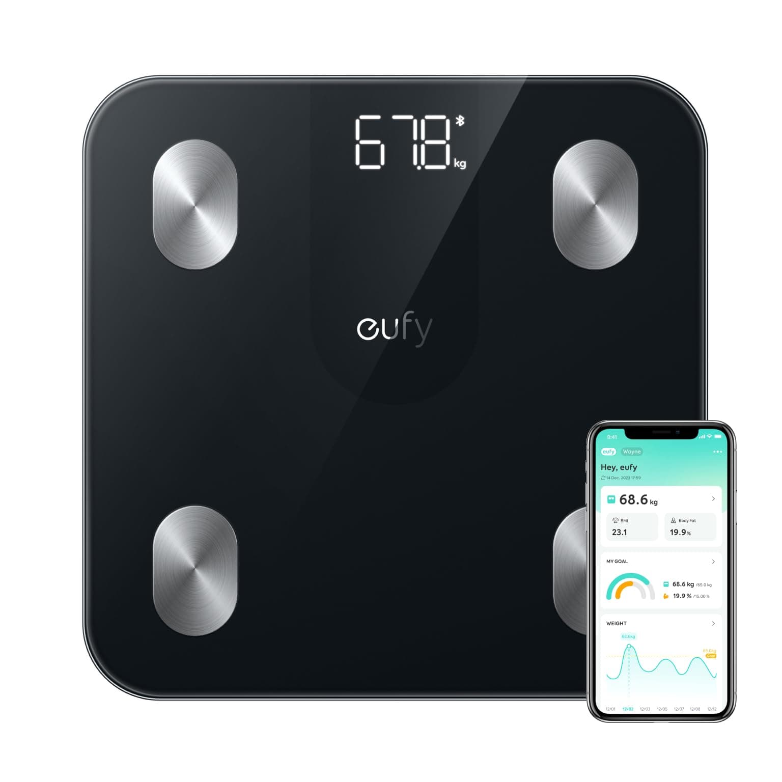 – Smart Scale A1 with Bluetooth, Body Fat Scale, Wireless Digital Bathroom Scale, 12 Measurements, Weight/Body Fat/BMI, Fitness Body Composition Analysis, Black, lbs/kg.