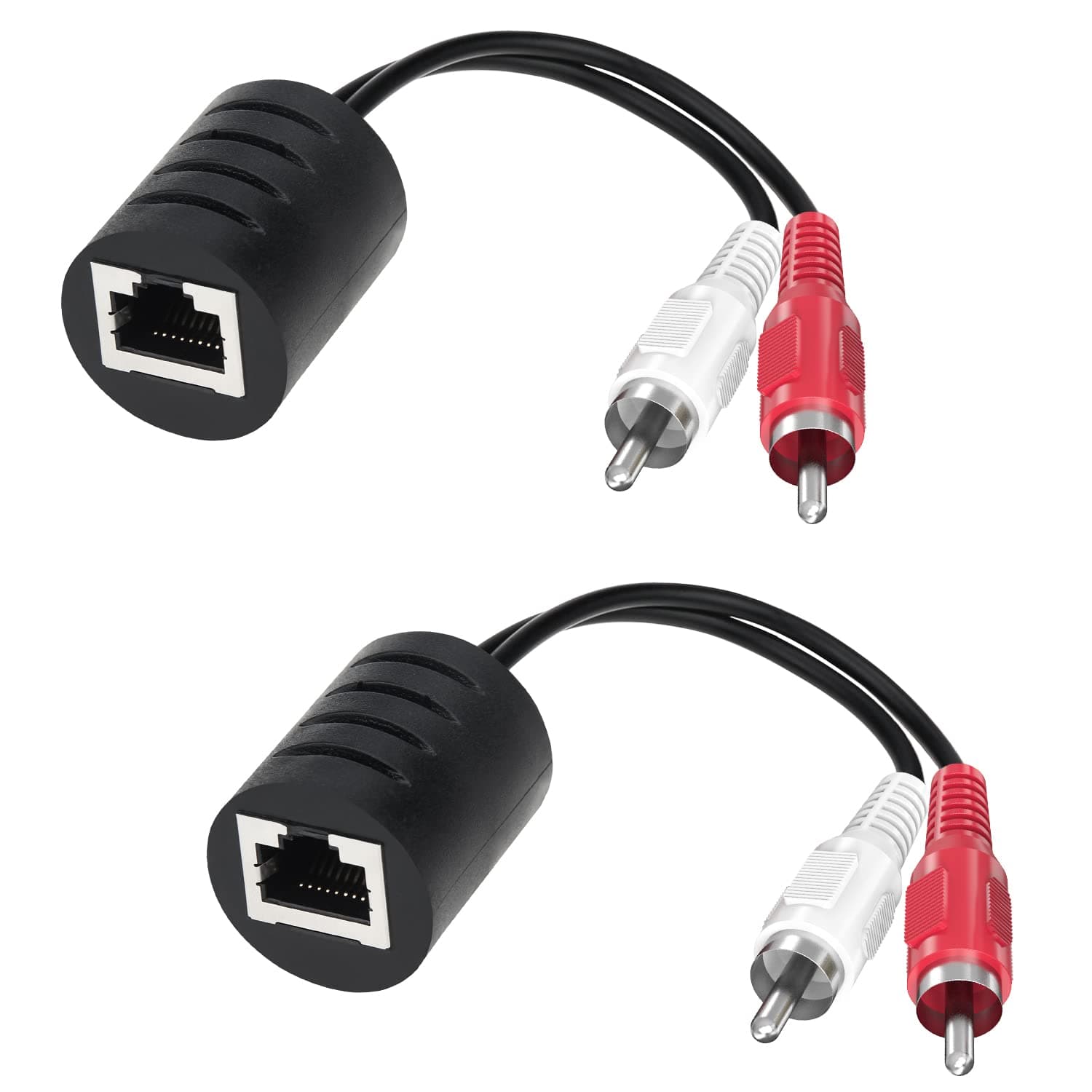 Audio Balun, 2 Pack Stereo RCA to Stereo RCA Audio Extender Over Cat5 / Cat6 UIInosoo 2 RCA to RJ45 Stereo Cable