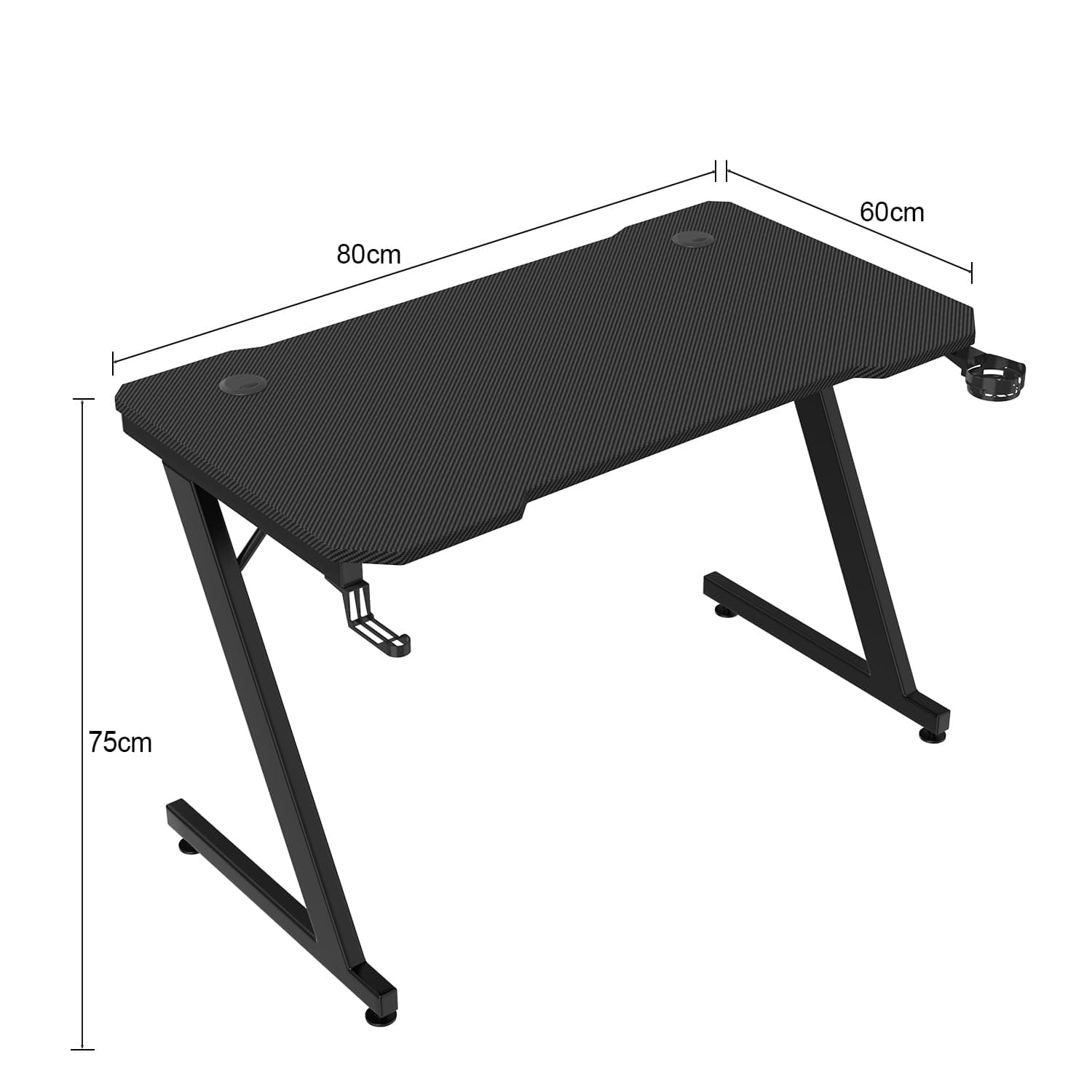 Homall Gaming Desk 80 x 60 cm PC Computer Desk Z Shaped Computer Table PC Gaming Table Gamer Desk for Home Office with Cup Holder and Headphone Hook, Black, ZOBK80