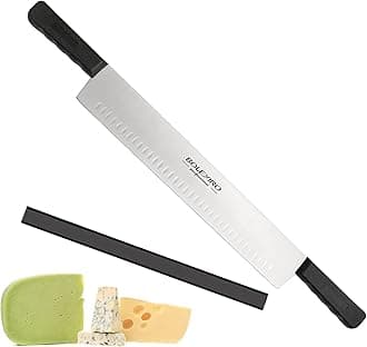 - 15 Inch Double Handle Cheese Knife for Charcuterie, High Carbon Stainless Steel Blade With 5" Black Plastic Handles Use for Cheese, Cakes, Vegetables, Soaps