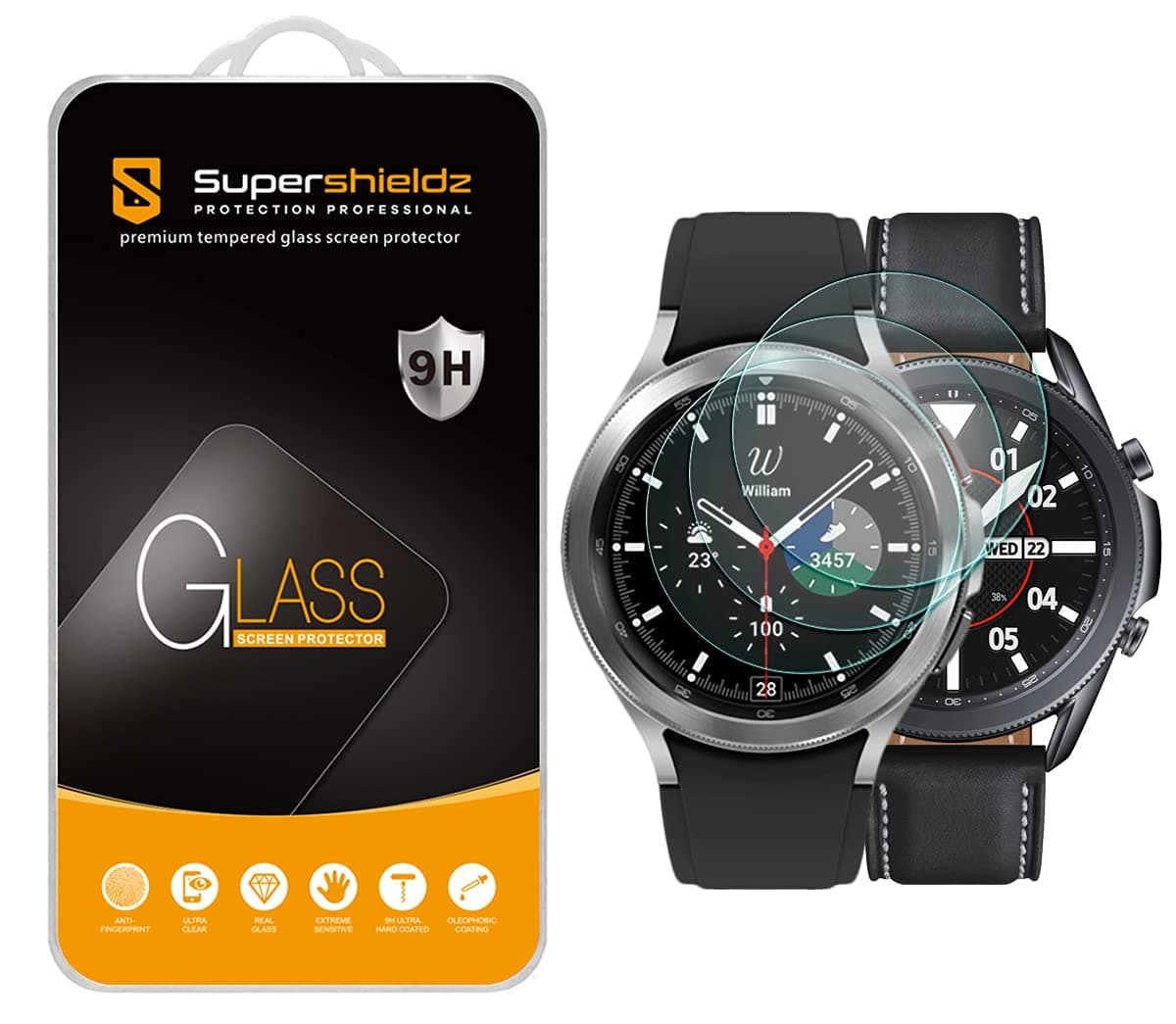 (3 Pack) Supershieldz Designed for Samsung Galaxy Watch 3 (45mm) Tempered Glass Screen Protector, Anti Scratch, Bubble Free
