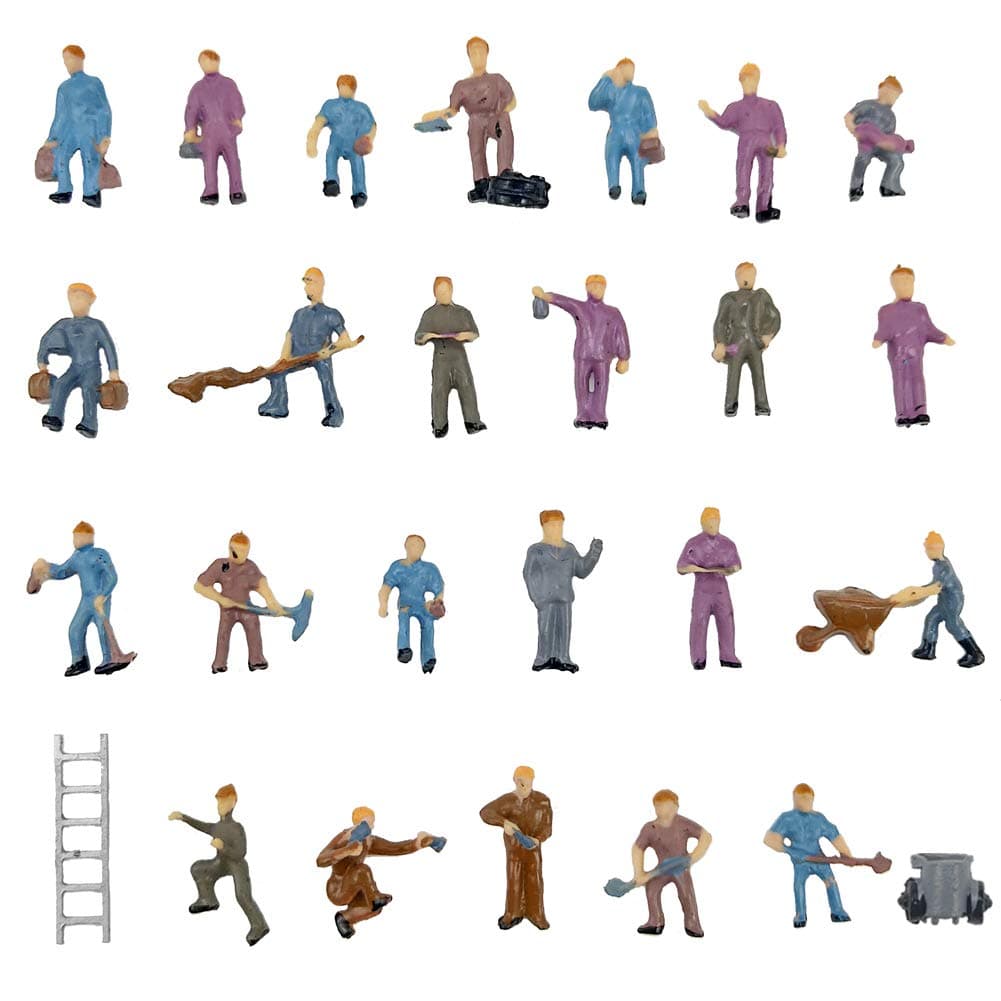 CWBPING 26pcs 1:87 Train People Figures, Model Train Railroad Track Worker People Figures with Tools
