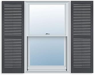 Exterior Solutions Standard Louver Exterior Vinyl Shutter, Dark Gray (Pair), 15 Inch x 67 Inch