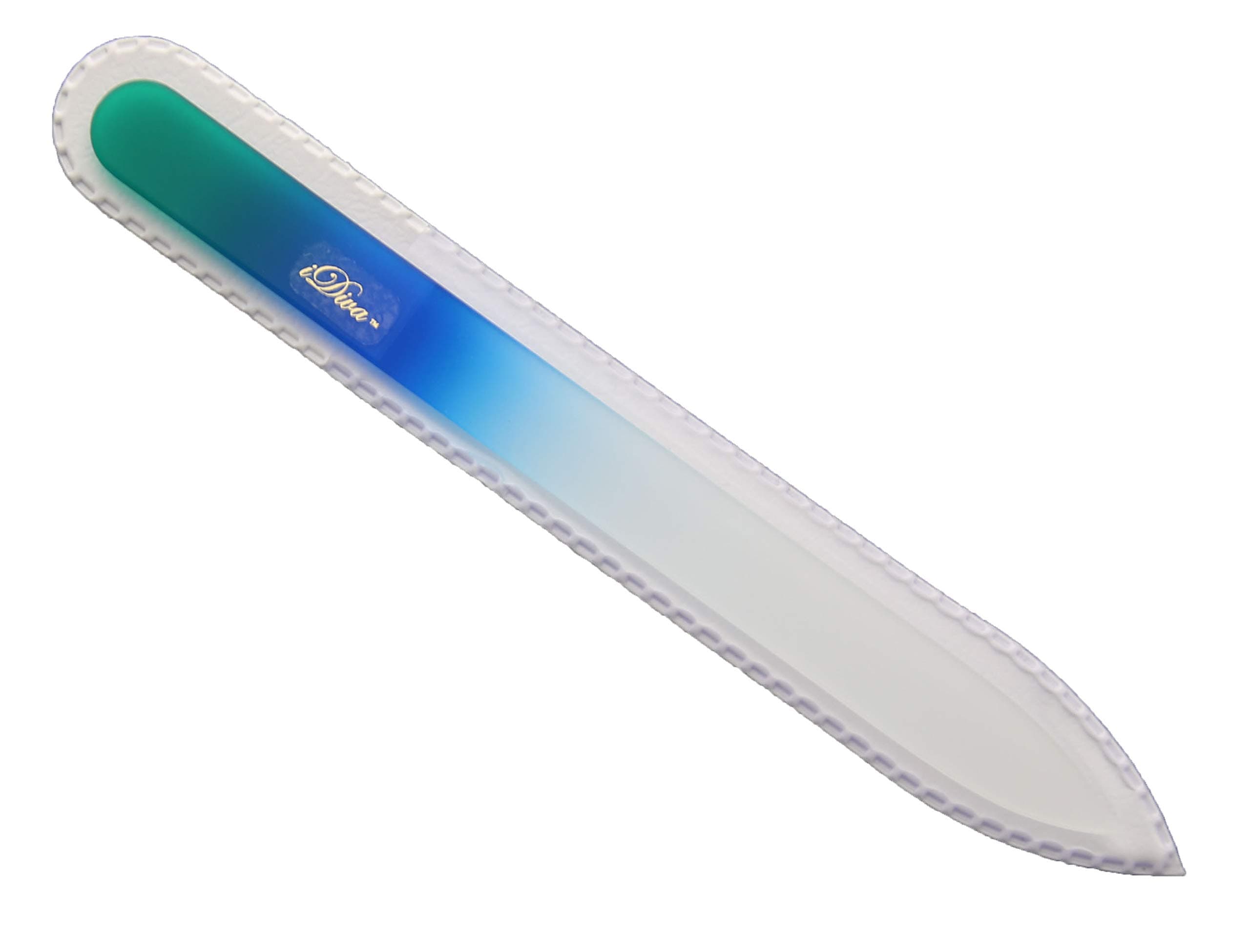 Genuine Czech, Etched, Crystal Glass, Green/Blue Medium, (5.5") Nail File with Protective Carrying Case by iDiva