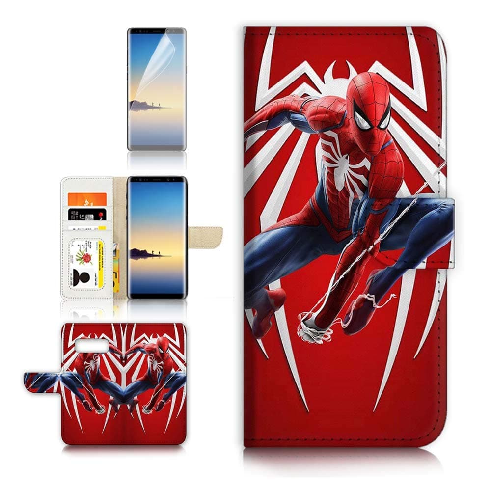(for Samsung S10+ / Galaxy S10 Plus) Flip Wallet Case Cover & Screen Protector Bundle - A21719 Spiderman