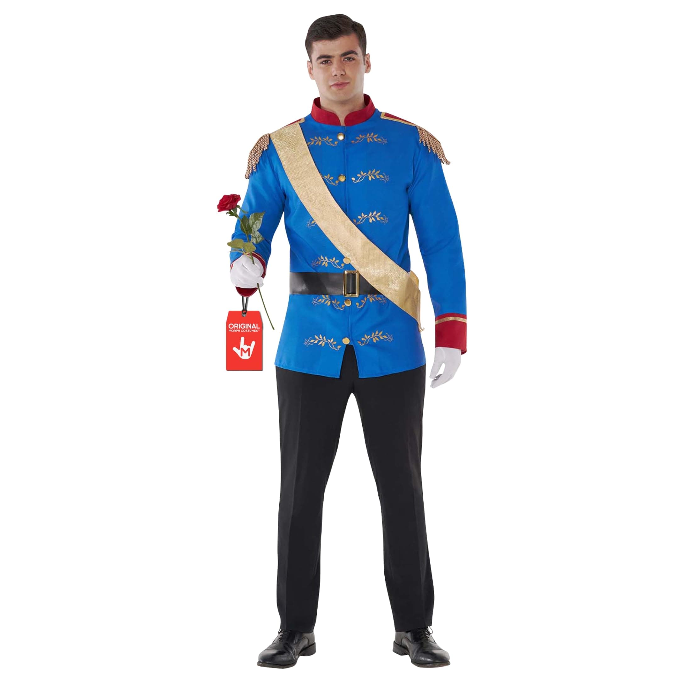 Morph Prince Charming Costume for Men – Royal Jacket, Sash & Belt – Adult Prince Halloween Costume For Men, Parties & Events