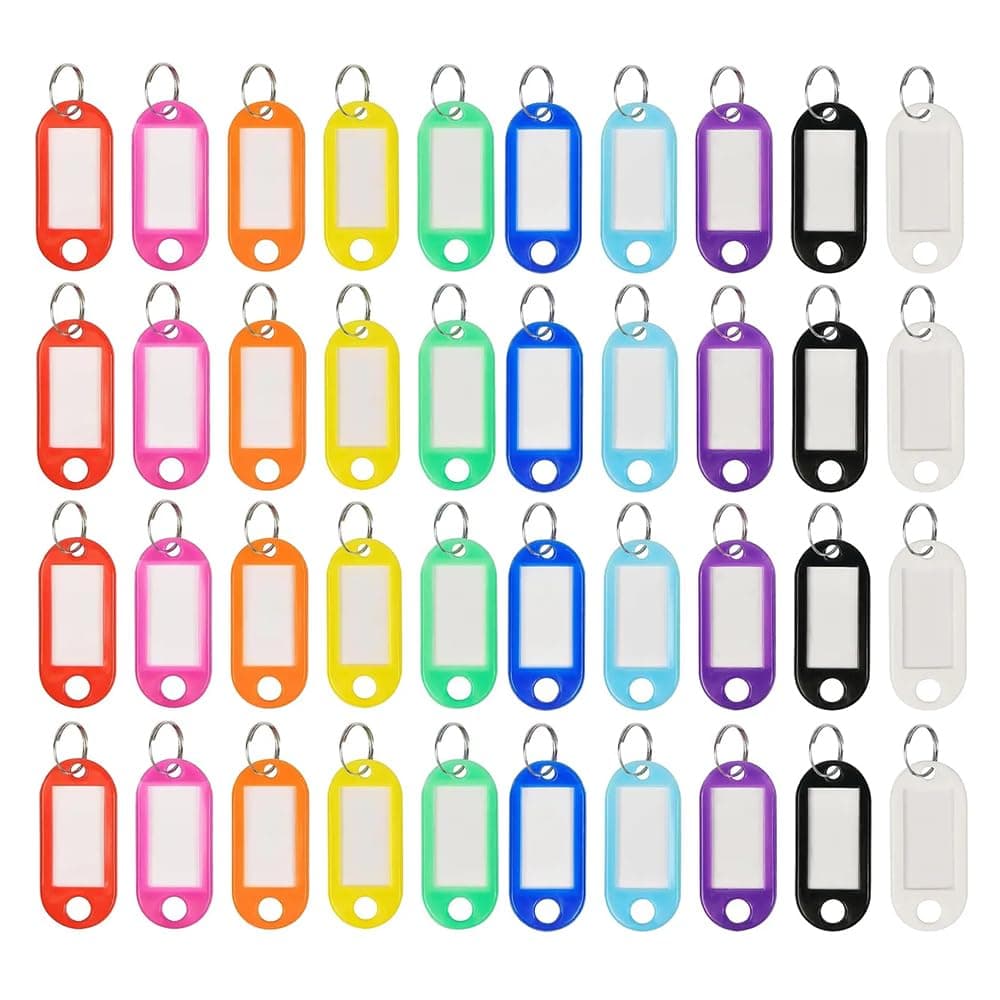 200 PCS Plastic Key Labels with Clear Window Films, 10 Color Key Rings, Blank Name Tags, Luggage ID Tags