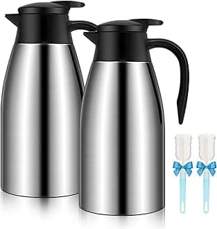 68oz Thermal Coffee Carafe, 2 Pack Airpot Insulated Coffee Urns Stainless Steel Vacuum Thermal Pot Dispenser for Coffee, Hot Water, Tea, Hot Beverage - Keep 12 Hours Hot, 24 Hours Cold (Silver,Silver)