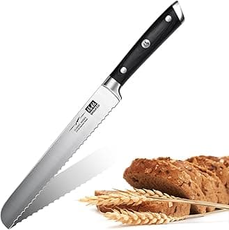 Bread Knife, 8-inch Serrated Bread Slicer Knife with German Stainless Steel, Ultra Sharp Bread Slicer Kitchen Knife with Pakkwood Handle for Bread, Cake Slicing