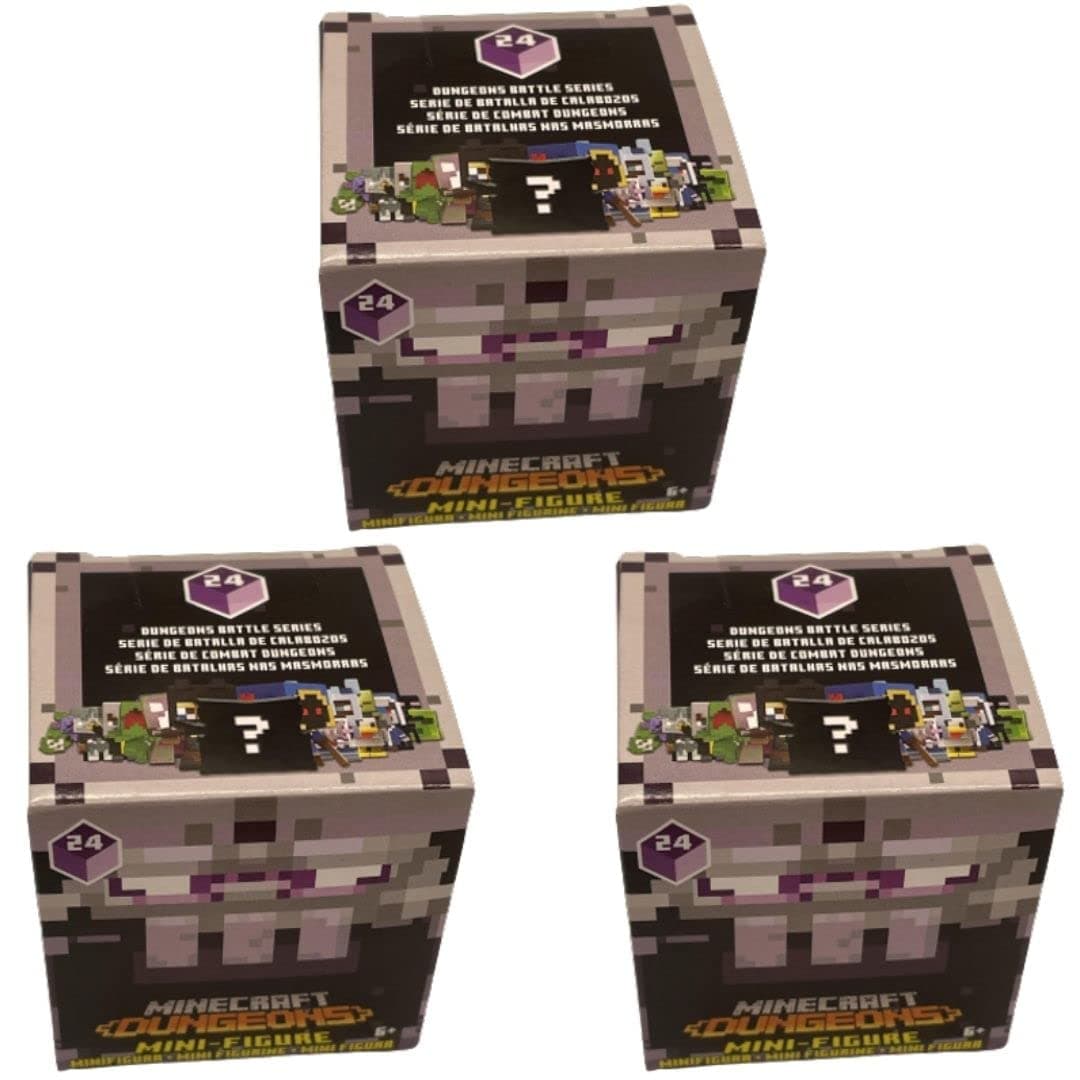 Mattel Minecraft Dungeons Series 24 Mini Figure Mystery Pack (Bundle of 3 Packs)