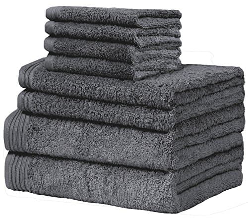 Weidemans Premium 8 Pieces Towel Set Including 2 Bath Towels 30" x 56", 2 Hand Towels 18" x 30" and 4 Washcloths 13" x 13" - Color: Dark Grey | Pure Cotton |Machine Washable high Absorbency