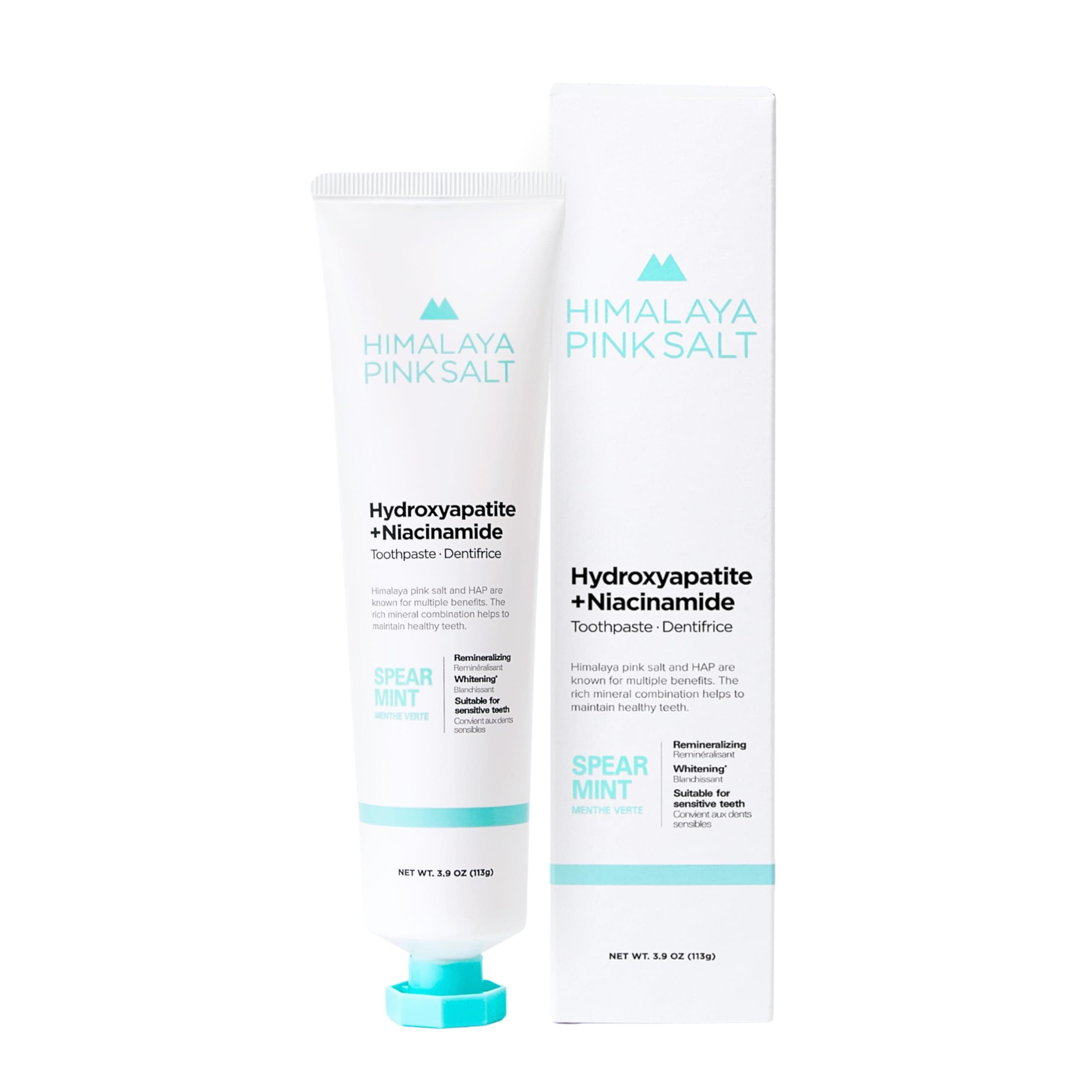 HIMALAYA PINKSALT Fluoride Free Hydroxyapatite Toothpaste with Niacinamide, Helps Remineralize, Appropriate for Sensitive Teeth, Teeth Whitening - for Adult, Kids Oral Care - Spearmint Flavor, 3.9 oz