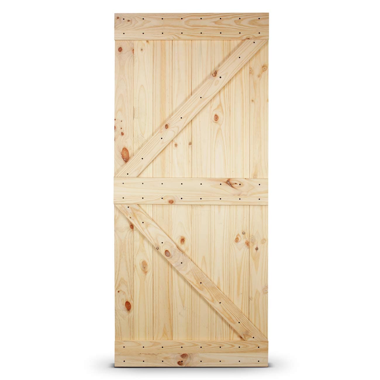 BELLEZE 36 Inch DIY Sliding Interior Barn Door with Hardware Kit, Modern Rustic Custom Farmhouse Unfinished Pine Wood for Kitchen Pantry Bedroom Living Room Closet - Unfinished