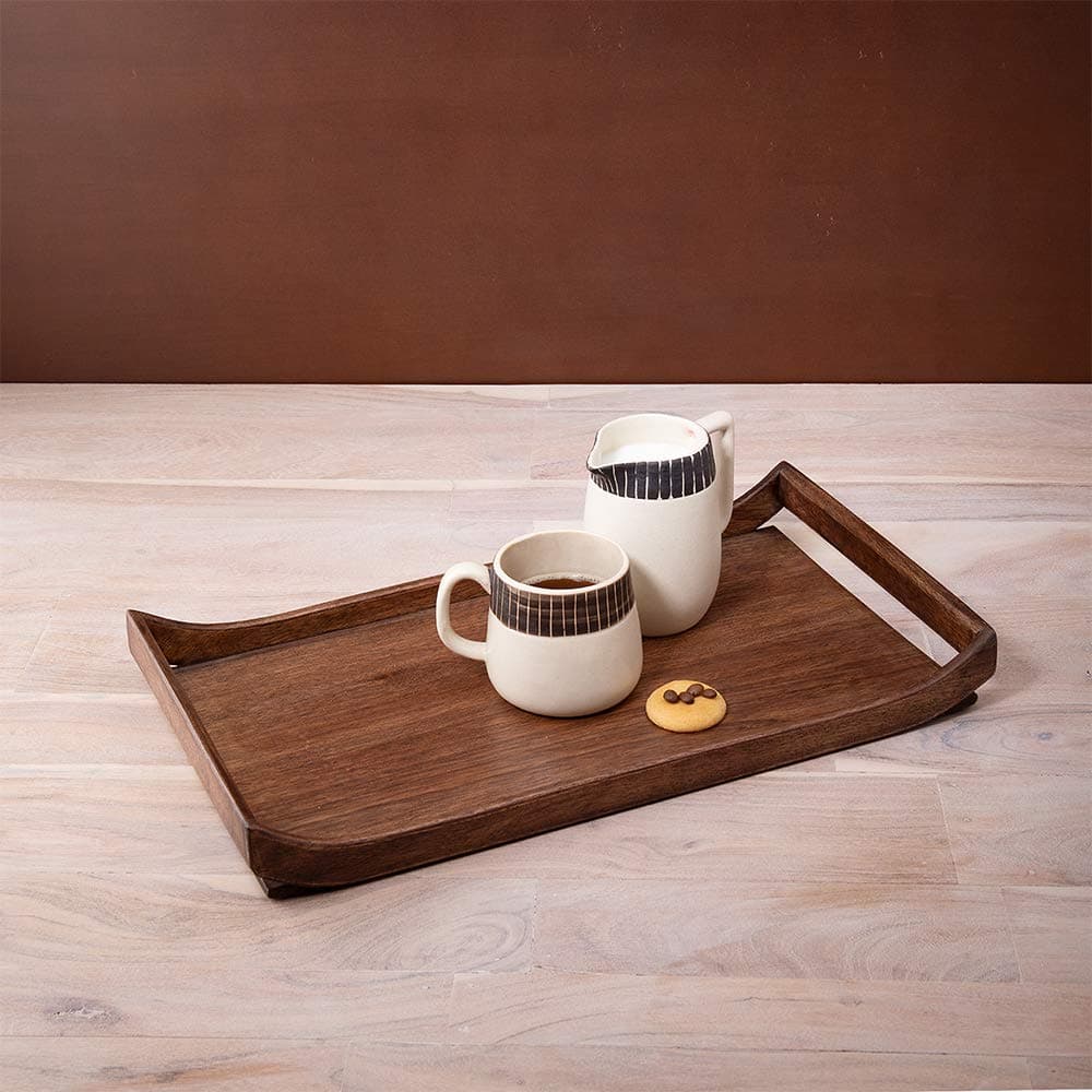 Ellementry Mango Wood Tray with Handle, 18" X 10" X 2", Brown