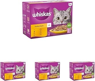 whiskas1+ Cat Pouches Poultry Feasts in Jelly 12 x 85 g (Pack of 4)