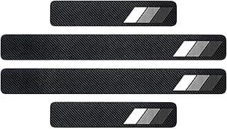4PCS Tri-Color Door Sill Protectors, Anti-Scratch Carbon Fiber Entry Step Guard Sticker, Universal Car Front/Rear Door Threshold Protection Stripe for Most Vehicles (Black)