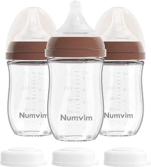 Natural Glass Baby Bottles Gentle & Slow Flow, Newborn Breastfeeding Bottle with Anti Colic Nipple for 0 Months Babies, 3 Packs (Brown (5 Ounce), 1 Count (Pack of 3))