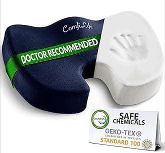 ComfiLife Premium Comfort Seat Cushion - Non-Slip Orthopedic 100% Memory Foam Coccyx Cushion for Tailbone Pain - Cushion for Office Chair Car Seat - Back Pain & Sciatica Relief (Navy)