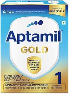 AptamilGold Infant Formula Milk Powder for Babies - Stage 1 (Upto 6 months) - with HMO and Prebiotics - 400gms - BIB Pack