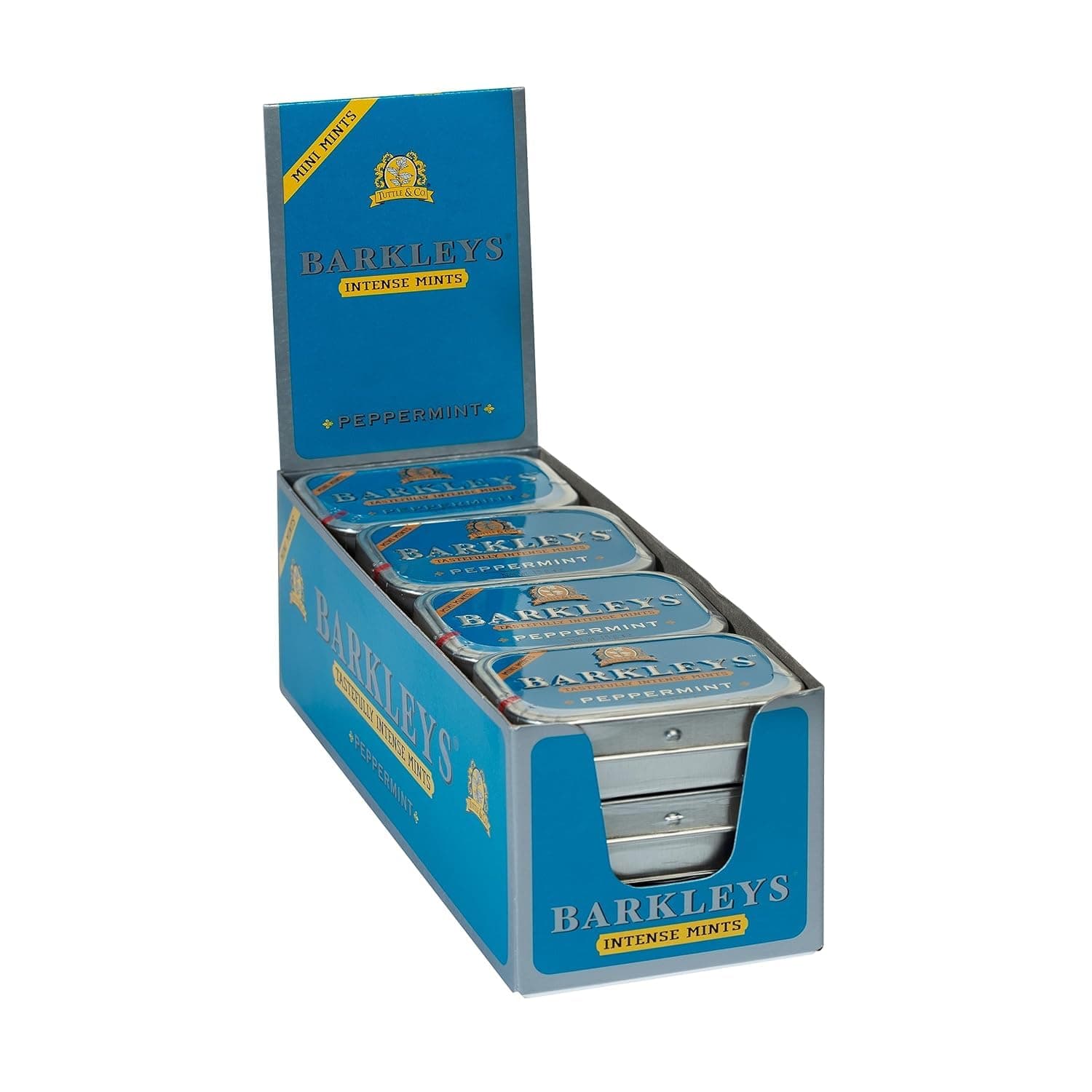 Barkleys Peppermint Breath Mini Mints - Strong Peppermint Flavor Cool Mint Candy For Party, After Dinner, Wedding, Every Day Use-Vegan Breath Mints In Reusable Classic Mini Travel Tins - 15gr, 12-pack