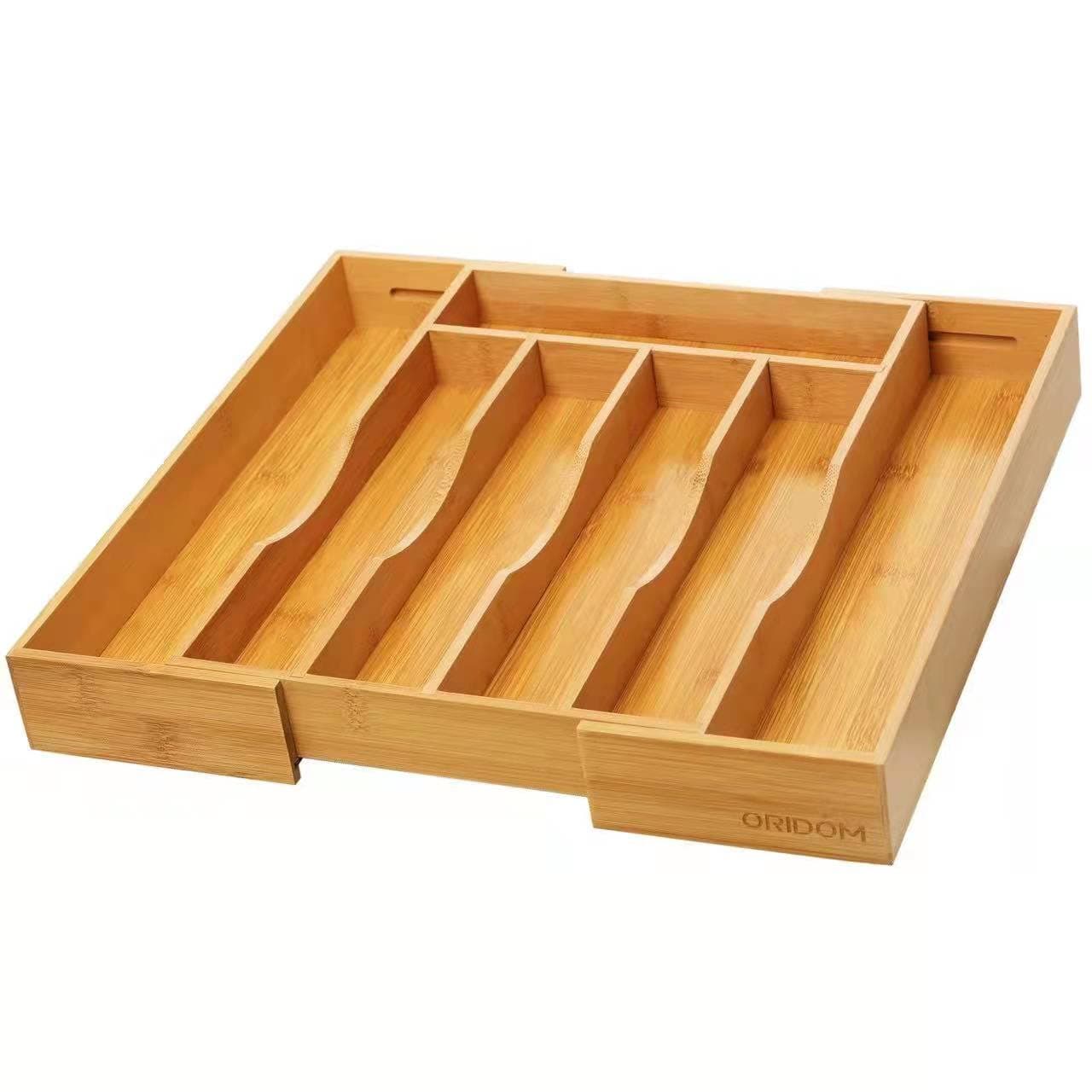 Bamboo Kitchen Drawer Organizer-Expandable Silverware Tray for Drawer/Utensil Holder and Cutlery Tray with Grooved Drawer Dividers for Flatware and Kitchen Utensils by (Natural)