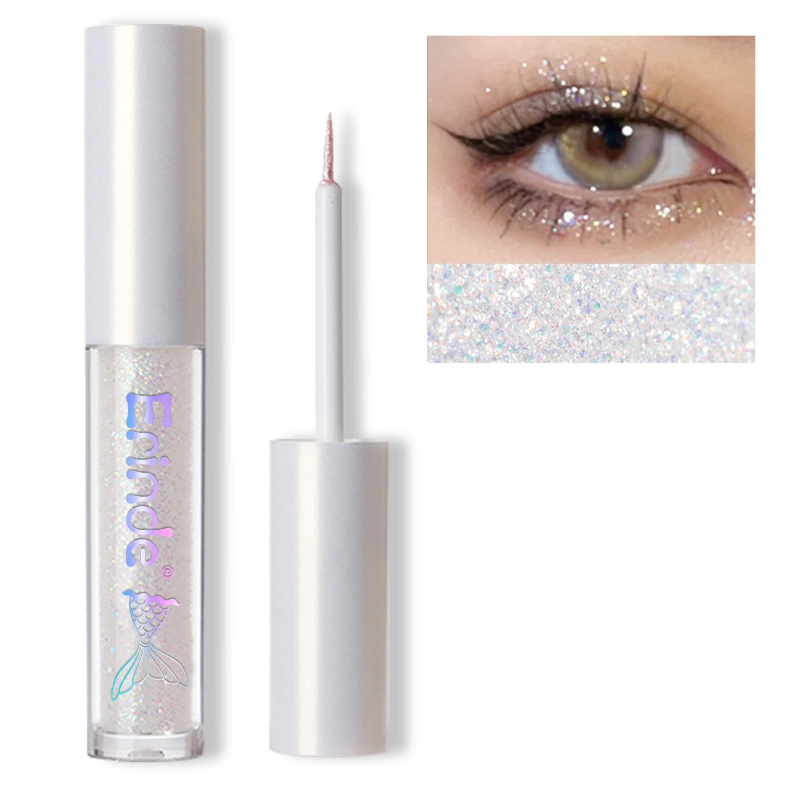 Erinde Liquid Glitter Eyeshadow Eyeliner, Korean Makeup Bling Under Eye Shadow, Shimmer Metallic, Lightweight Waterproof Long Wearing, Loose Glue for Sparkly Crystals Eye Makeup, Colorful Sequins