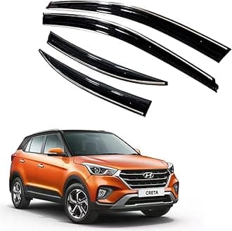 Premium Chromeline & Silverline Unbreakable Car Rear Window Wind Deflectors & Side Door Visor Rain Guard Compatible with (Hyundai Creta (2018-2019))