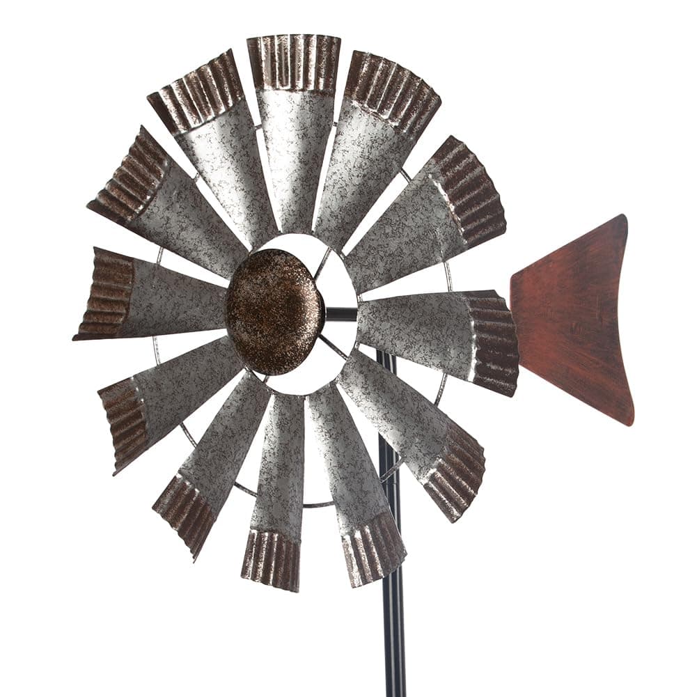 Wind Spinners Outdoor,Metal Vintage Style Single Sided Silver Windmill Kinetic Wind Spinner for Outdoor Garden Patio Yard Decor,Diameter 13 Inches