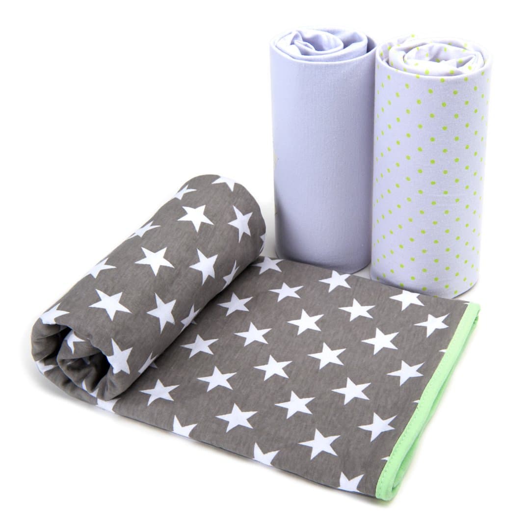 BabyCareGuru cot Sheets - 2 Fitted crib Sheets (45X90cm) made of Soft 100% Jersey Cotton PLUS cozy Baby Blanket (80X100cm) - cot Bedding set in Gray & White - Ideal for baby Cot bedside or Crib