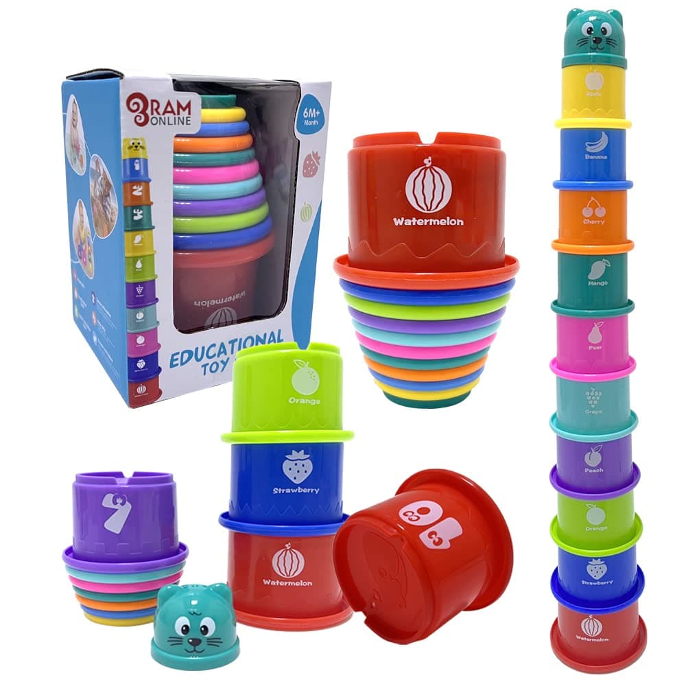 RAM ONLINE Baby Kids 11 Piece Stacking Cups Stackers Pre-school Learning Toy Stacking Tower Pyramid