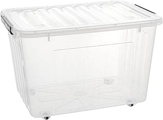 Cetomo 35L*6 Storage Box Storage Bin With Wheels Storage Container with Click Closure and Lid Stackable Transparent Organizer