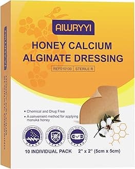 [Pack of 10] Honey Calcium Alginate Dressing 2”x2”, Honey Wound Patches with Calcium, Fast Healing Honey Pads for Bedsores, Surgical Wound, Diabetic Foot Ulcers, Burns and Skin Tears