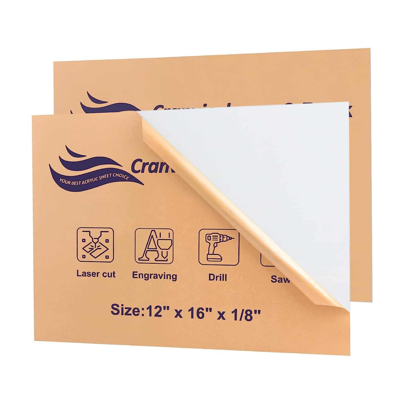 White Acrylic Sheets 12" x 16" x 1/8", 2 Pack Cranviech White Cast Plexiglass Sheet Glass Alternative for Sign DIY Display Projects Photo Frame Craft Handcraft Painting